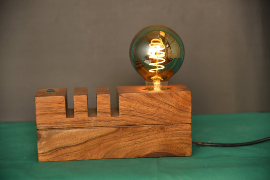 Rustic Wooden Edison Bulb Lamp โ Modern Industrial Table Light for Home & Office Dรฉcor