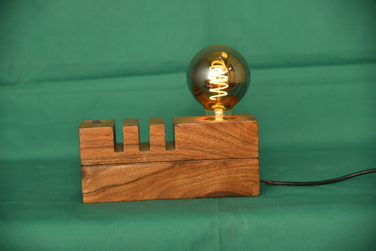 Rustic Wooden Edison Bulb Lamp – Modern Industrial Table Light for Home & Office Décor