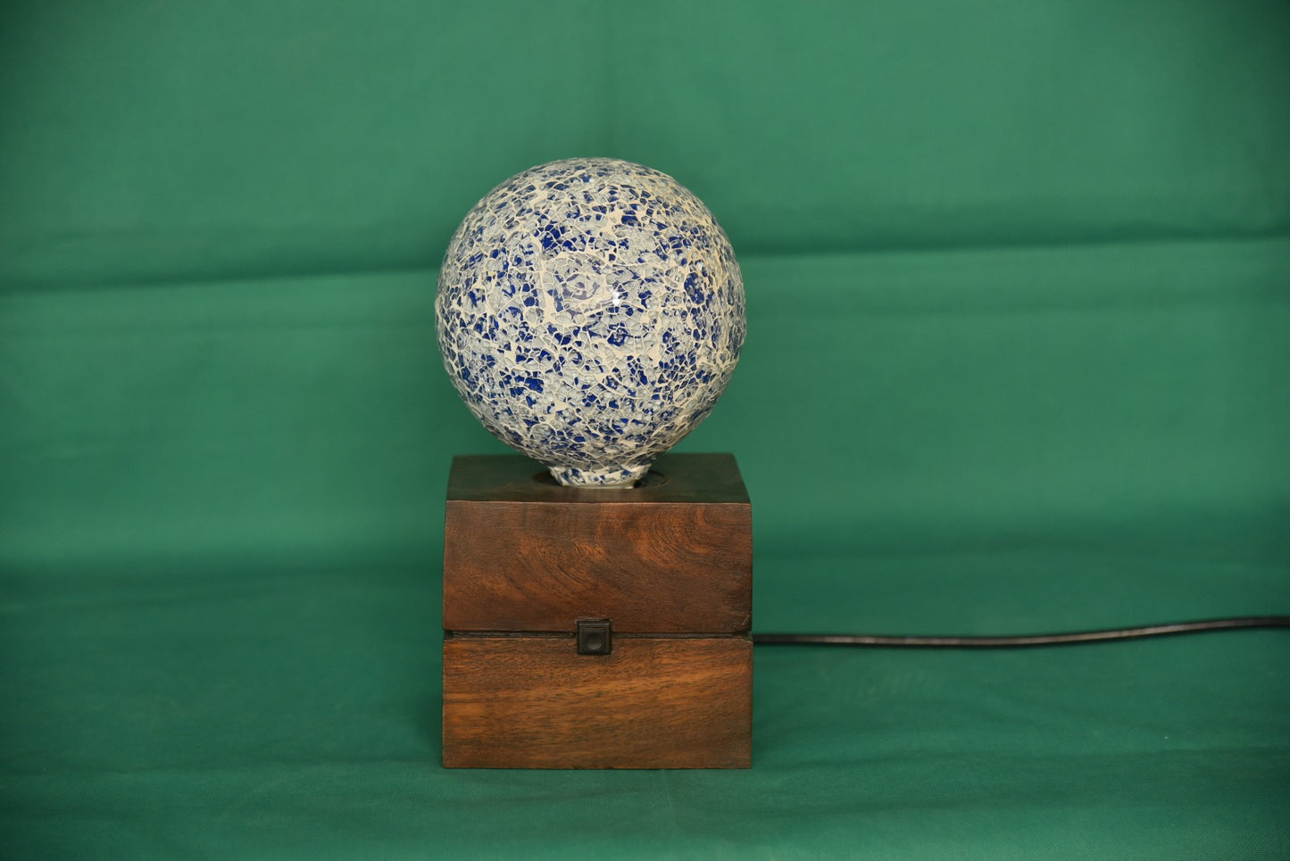 Golden Glow Sphere Lamp on Wooden Base – Elegant Decorative LED Light for Home & Office