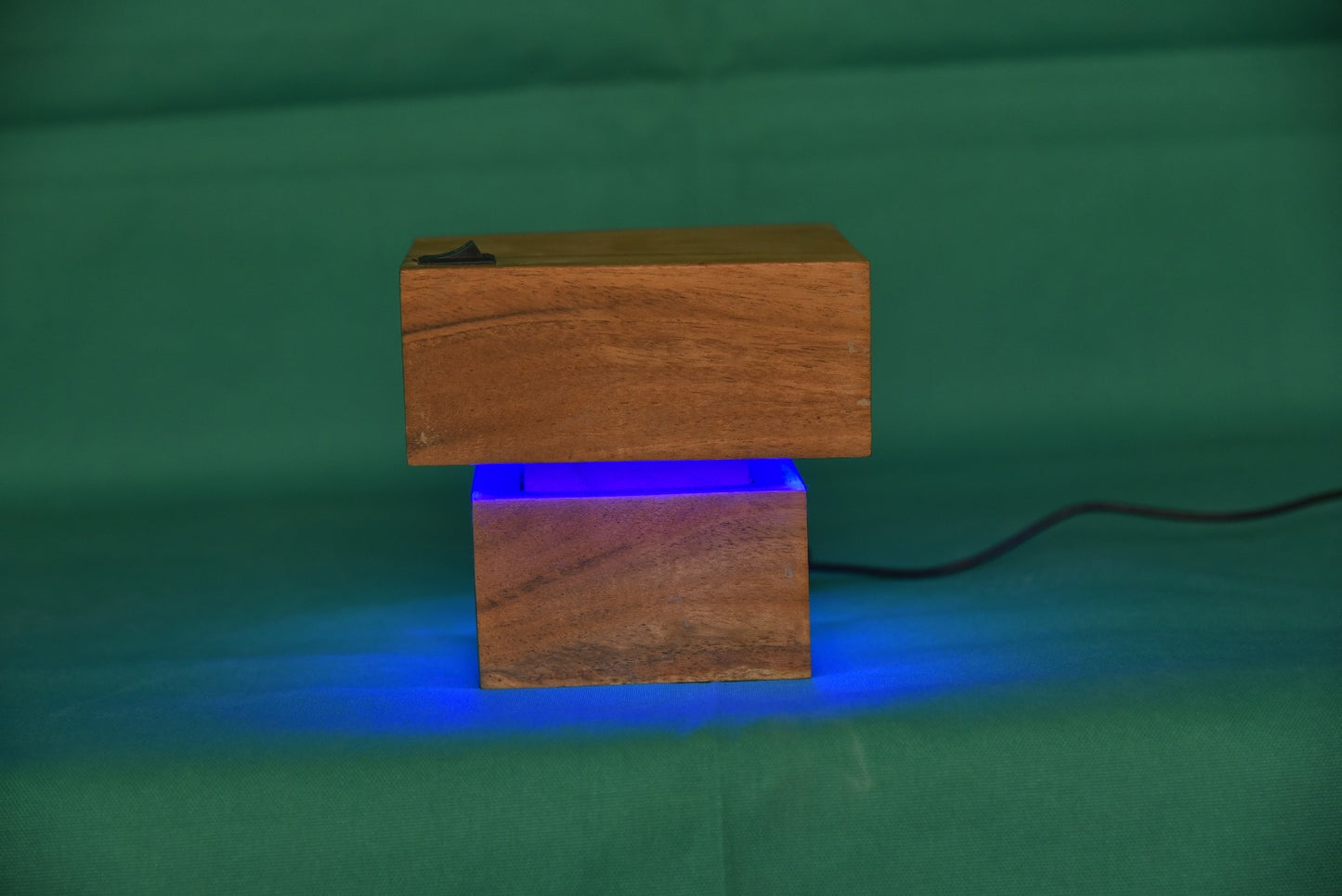 Blue Aura Wooden Cube Lamp – Modern LED Mood Light for Home & Office Décor