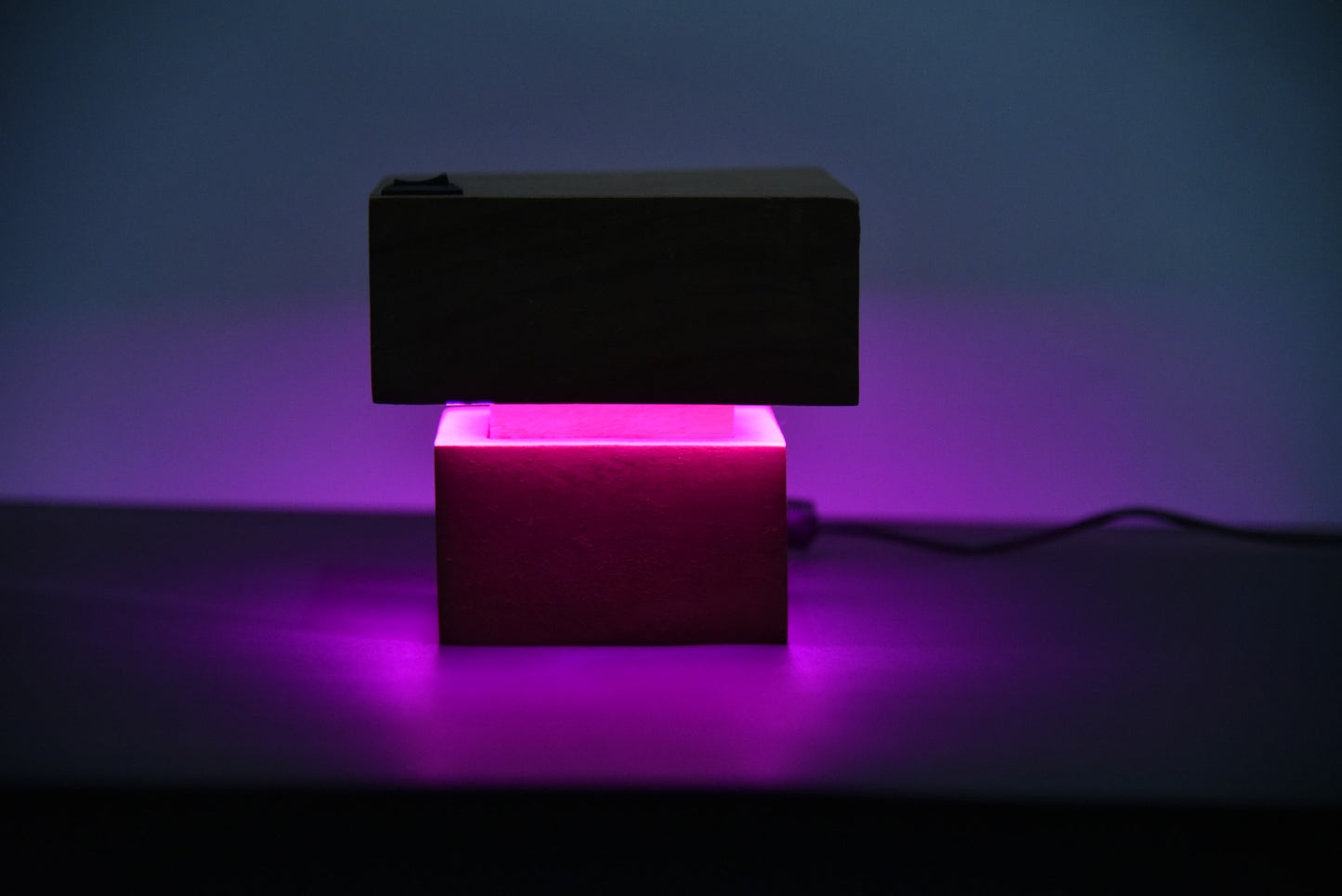 Blue Aura Wooden Cube Lamp – Modern LED Mood Light for Home & Office Décor