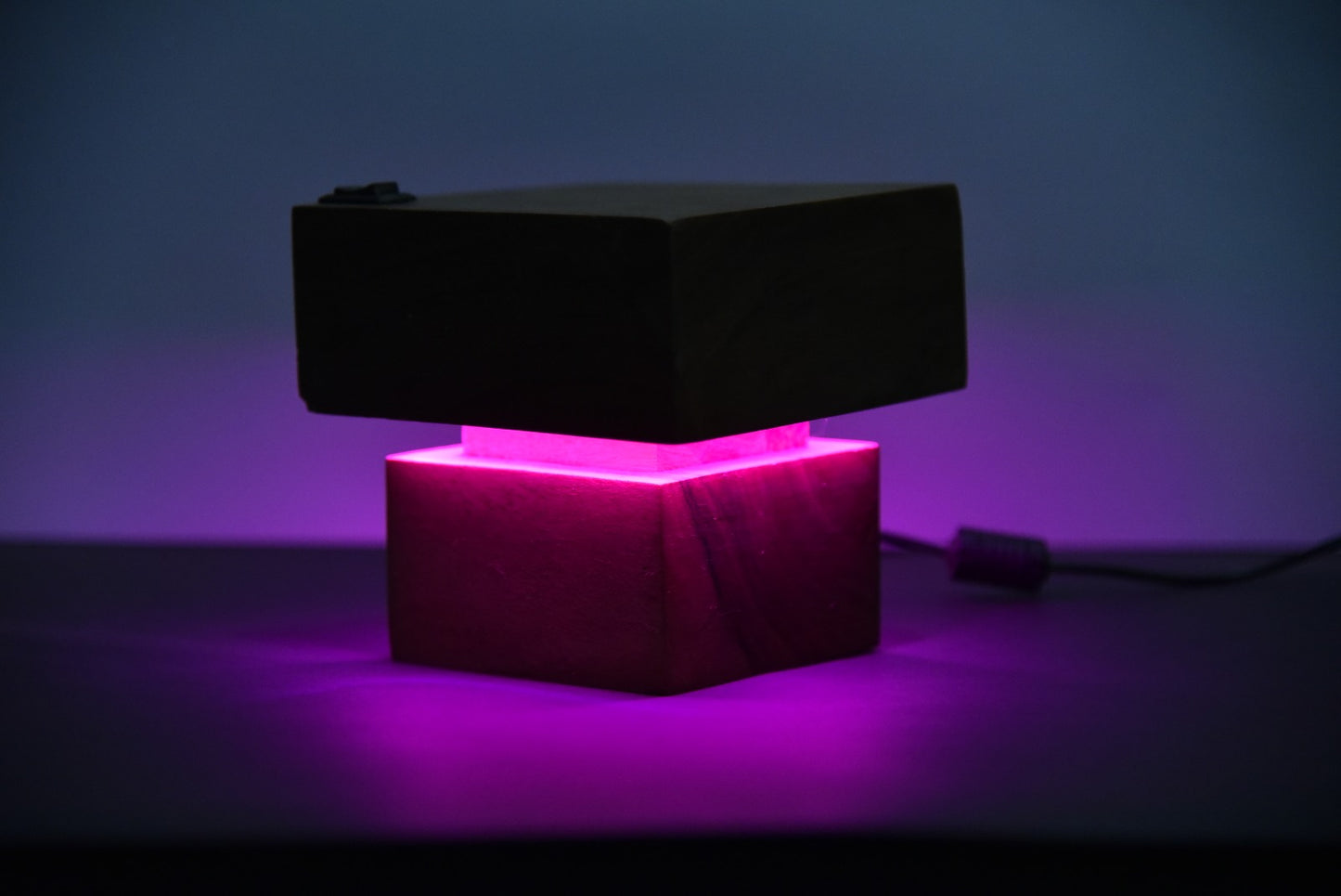 Blue Aura Wooden Cube Lamp – Modern LED Mood Light for Home & Office Décor