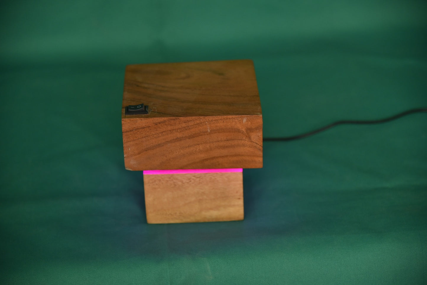 Blue Aura Wooden Cube Lamp – Modern LED Mood Light for Home & Office Décor