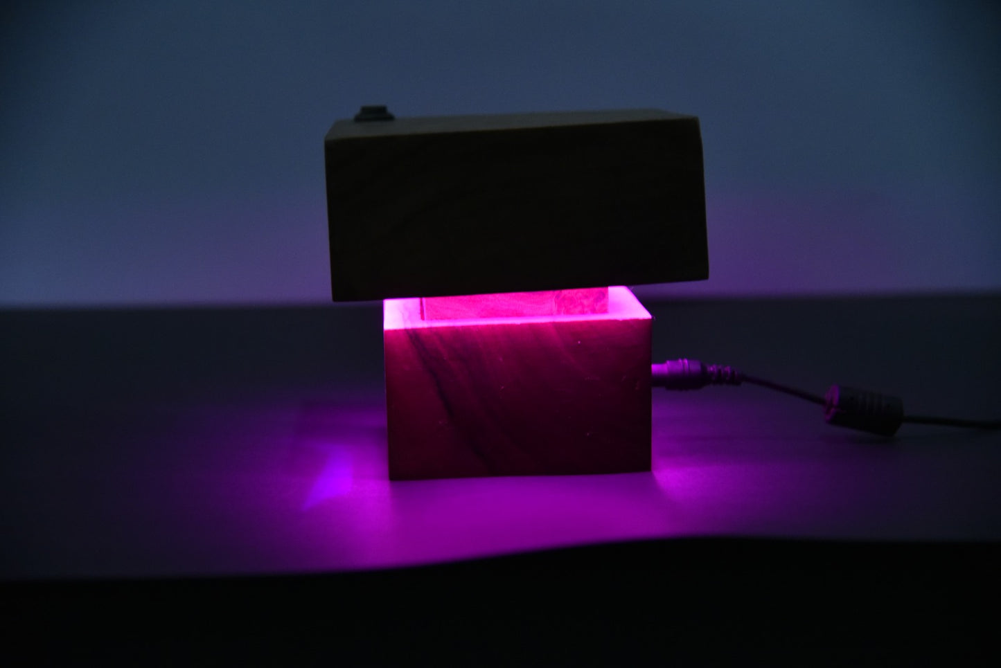 Blue Aura Wooden Cube Lamp – Modern LED Mood Light for Home & Office Décor