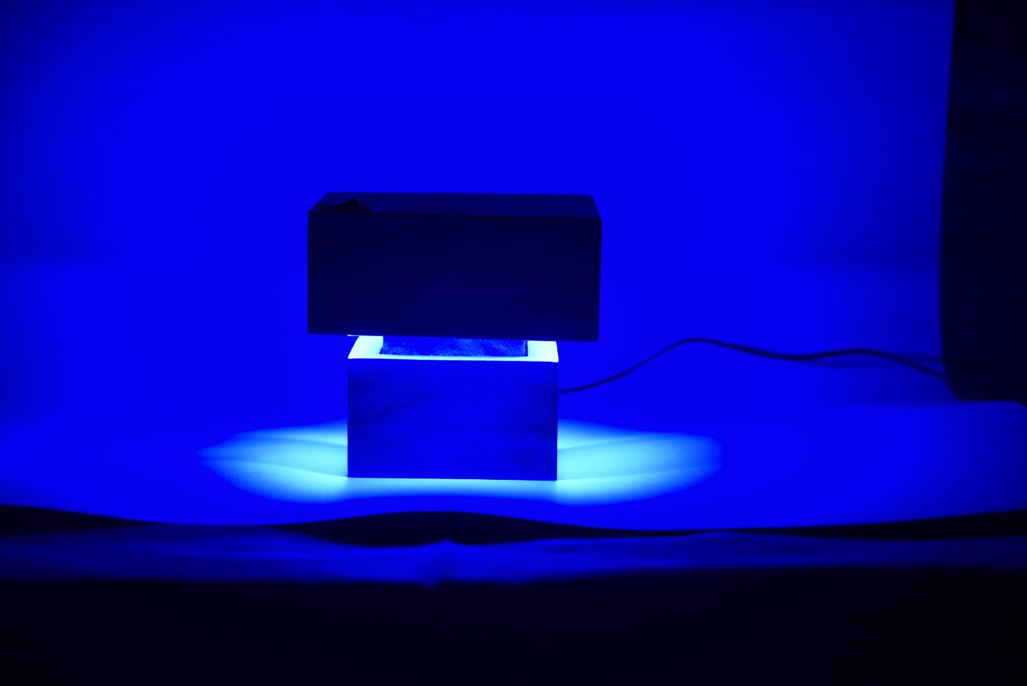 Blue Aura Wooden Cube Lamp – Modern LED Mood Light for Home & Office Décor