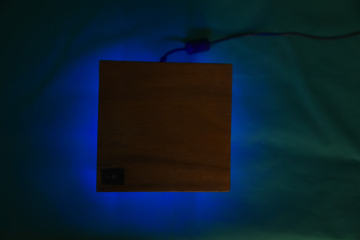 Blue Aura Wooden Cube Lamp – Modern LED Mood Light for Home & Office Décor